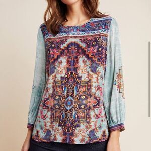 Anthropologie Vineet Bahl Prudence Boho Blouse Embroidered paisley FLAW